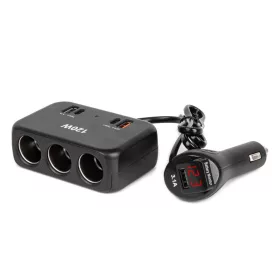   AMiO tripla szivargyújtó-elosztó töltő digitális kijelzővel 2x USB-A 1x USB C QC 4.0 12/24V 120W 80cm (04366)
