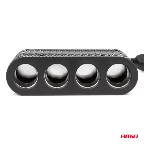 AMiO négyes szivargyújtó-elosztó töltő 2x USB-A 1x USB C 12/24V 120W 80cm (04367)