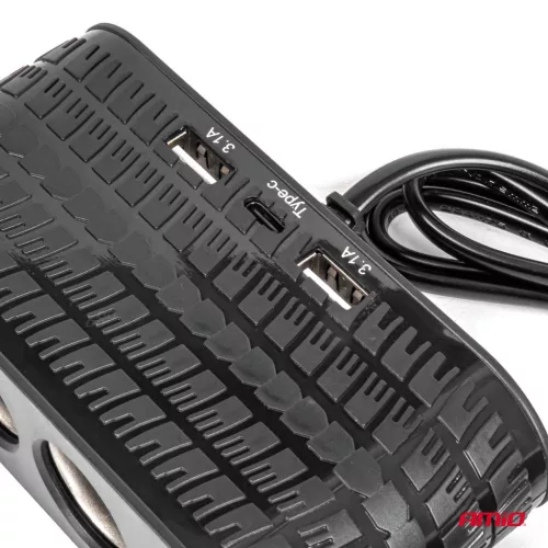 AMiO négyes szivargyújtó-elosztó töltő 2x USB-A 1x USB C 12/24V 120W 80cm (04367)
