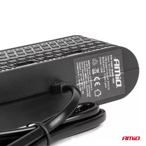 AMiO négyes szivargyújtó-elosztó töltő 2x USB-A 1x USB C 12/24V 120W 80cm (04367)
