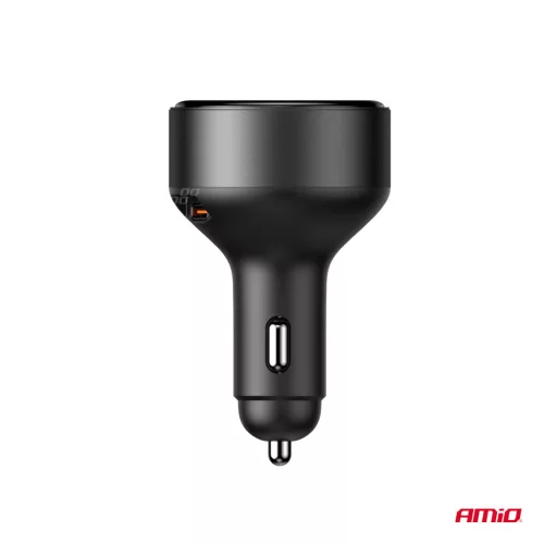 AMiO visszahúzható autós töltő C kábel + USB C port 12/24V 60W (04368)