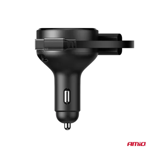 AMiO visszahúzható autós töltő C kábel + lightning kábel + USB C port 12/24V 60W (04370)