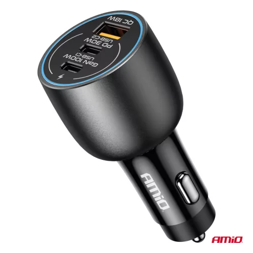 AMiO autós töltő 2x USB C port + USB-A port 12/24V 100W (04371)