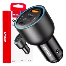   AMiO autós töltő dupla USB C port + USB-A port 12/24V 95W (04372)