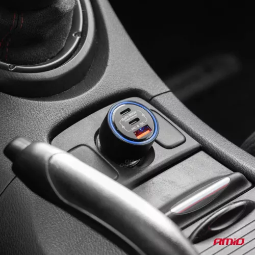 AMiO autós töltő dupla USB C port + USB-A port 12/24V 95W (04372)