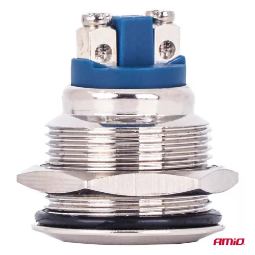 AMiO lapos, kerek acél nyomógomb 19 mm, 5 a, 12/230 V, (04436)