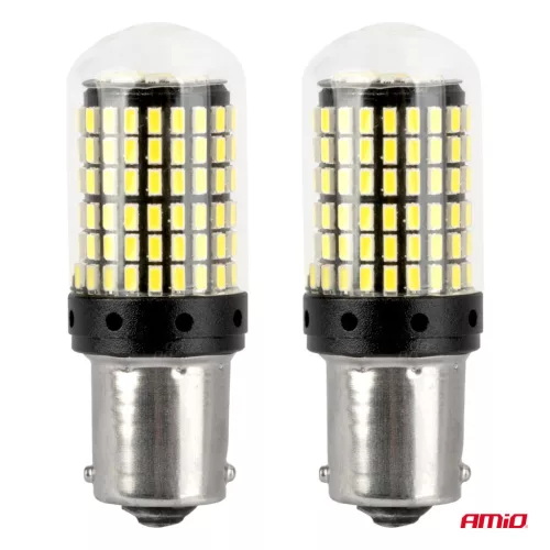 AMiO CANBUS LED izzó, BA15s (1156), P21W/R10W/R5W, 144 SMD 3030, 12/24 V (04473)