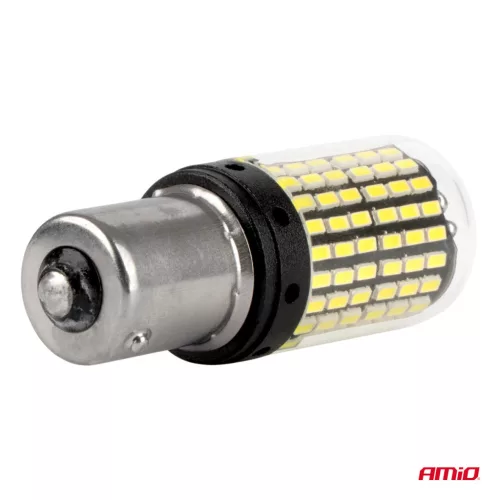 AMiO CANBUS LED izzó, BA15s (1156), P21W/R10W/R5W, 144 SMD 3030, 12/24 V (04473)