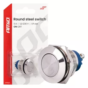AMiO kerek acélkapcsoló ON/OFF 19mm 5A 12/230V (04474)