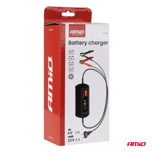AMiO digitális akkumulátortöltő STD GEL AGM nedves max. 6A 6/12V (04524)