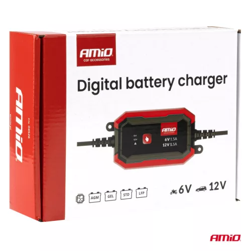 AMiO digitális akkumulátortöltő AGM GEL STD LiFePo4 max. 1,5A 6/12V (04526)