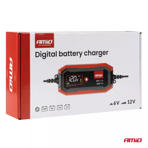 AMiO digitális akkumulátortöltő AGM GEL STD LiFePo4 max. 5A 6/12V PRO (04527)