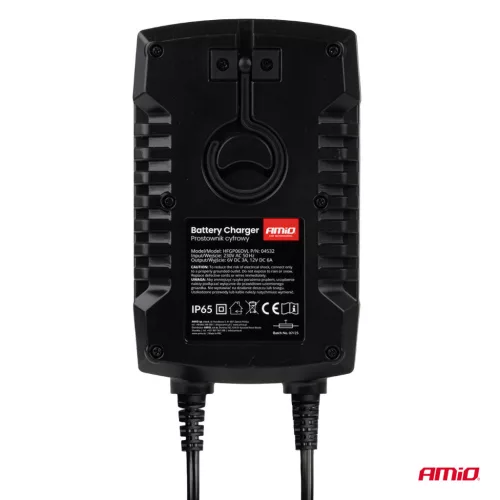 AMiO digitális akkumulátortöltő AGM GEL STD LiFePo4 max. 6A 6/12V PRO kampó (04532)