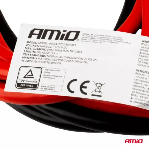 AMiO indítókábel 350A 3.5m TÜV (04594)