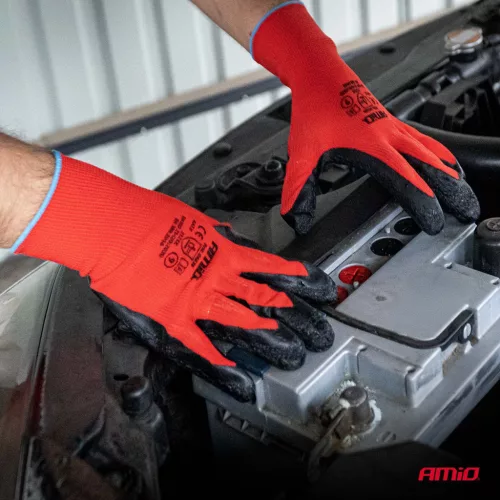 AMiO PE Latex bevonatos munkavédelmi kesztyű 4 db méret 8 (2 pár), 2121X (04635)