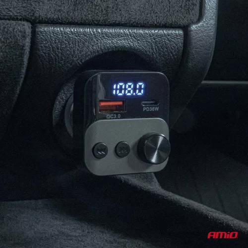 AMiO autós FM-transzmitter 1×USB-A 1×USB-C 12V 24V (04647)