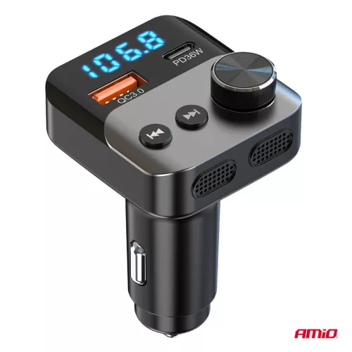 AMiO autós FM-transzmitter 1×USB-A 1×USB-C 12V 24V (04647)