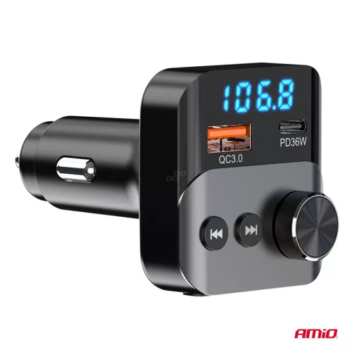 AMiO autós FM-transzmitter 1×USB-A 1×USB-C 12V 24V (04647)