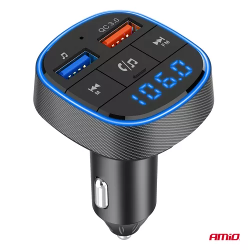 AMiO autós FM-transzmitter 2×USB-A 12V 24V (04648)