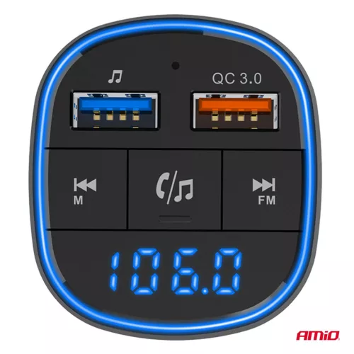 AMiO autós FM-transzmitter 2×USB-A 12V 24V (04648)