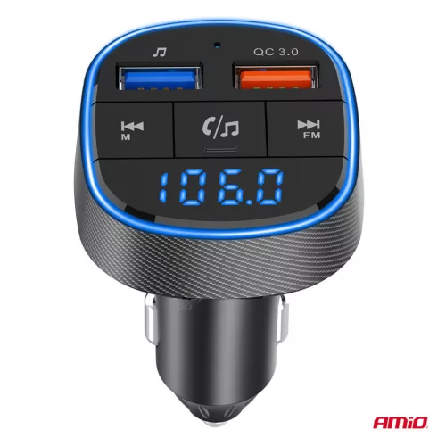 AMiO autós FM-transzmitter 2×USB-A 12V 24V (04648)