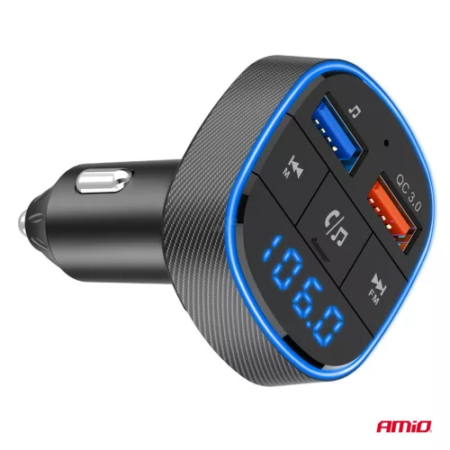 AMiO autós FM-transzmitter 2×USB-A 12V 24V (04648)