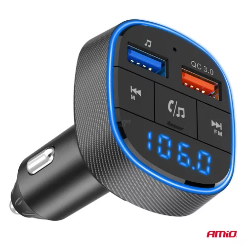 AMiO autós FM-transzmitter 2×USB-A 12V 24V (04648)