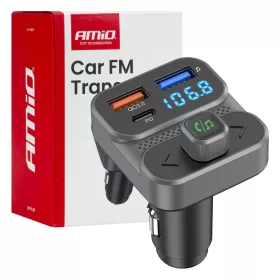 AMiO autós FM-transzmitter 2×USB-A 1×USB 12V 24V (04649)