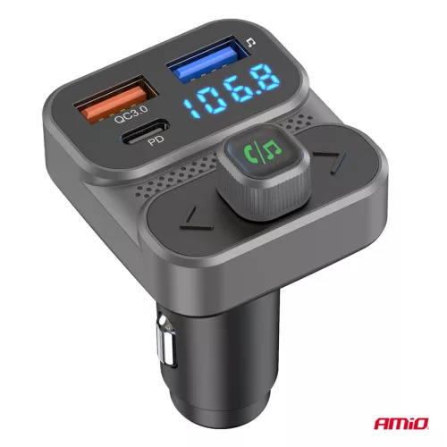 AMiO autós FM-transzmitter 2×USB-A 1×USB 12V 24V (04649)