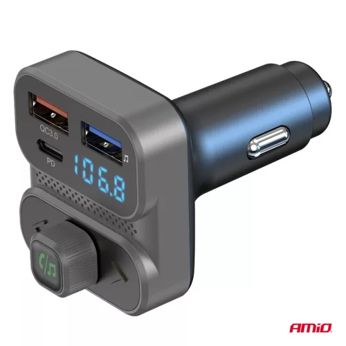 AMiO autós FM-transzmitter 2×USB-A 1×USB 12V 24V (04649)