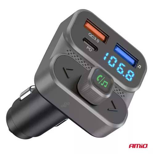 AMiO autós FM-transzmitter 2×USB-A 1×USB 12V 24V (04649)