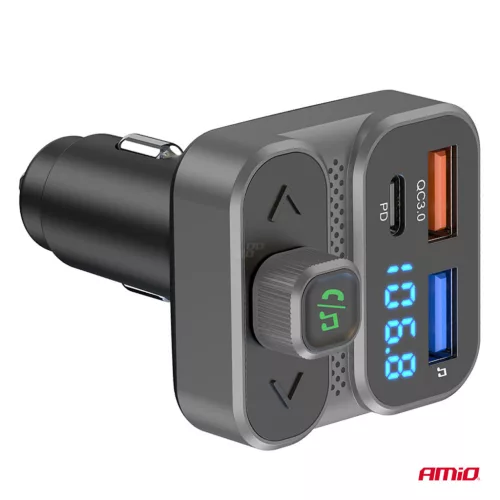 AMiO autós FM-transzmitter 2×USB-A 1×USB 12V 24V (04649)