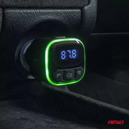 AMiO autós FM-transzmitter 1×USB-A 2×USB-C 12V 24V (04651)