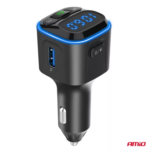 AMiO autós FM-transzmitter 1×USB-A 2×USB-C 12V 24V (04651)