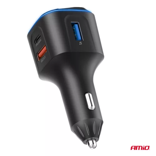 AMiO autós FM-transzmitter 1×USB-A 2×USB-C 12V 24V (04651)