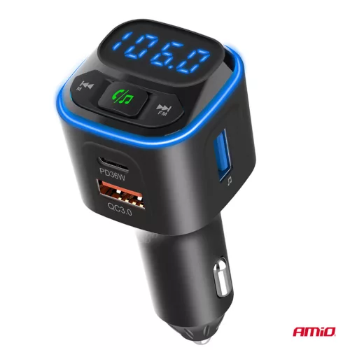 AMiO autós FM-transzmitter 1×USB-A 2×USB-C 12V 24V (04651)