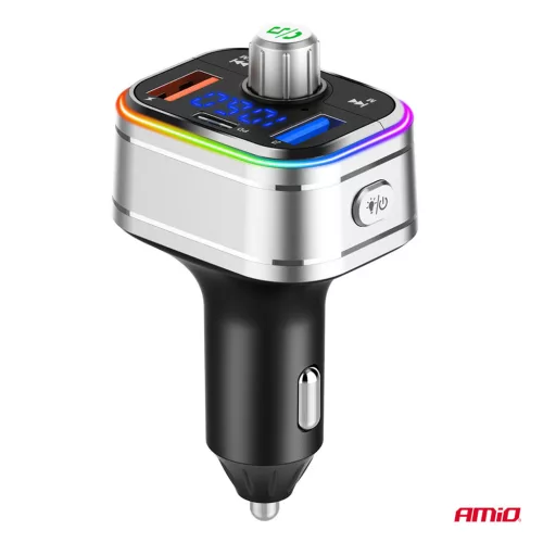 AMiO autós FM-transzmitter 1×USB-C microSD 12V 24V (04652)