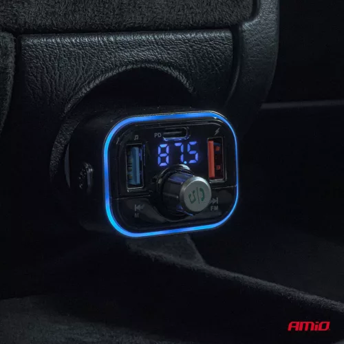 AMiO autós FM-transzmitter 1×USB-C microSD 12V 24V (04652)