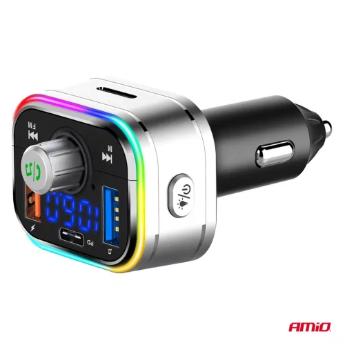 AMiO autós FM-transzmitter 1×USB-C microSD 12V 24V (04652)