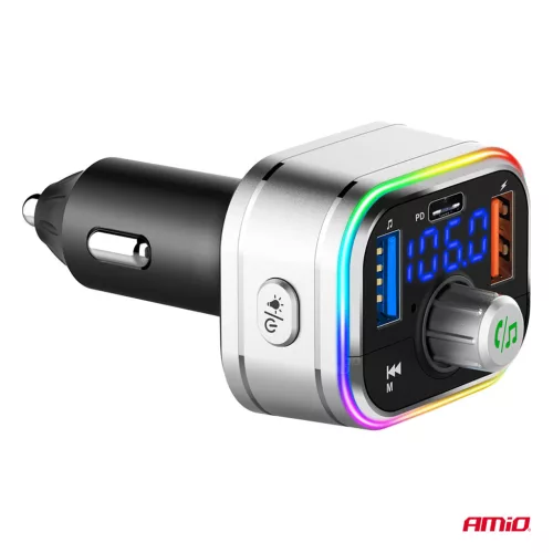 AMiO autós FM-transzmitter 1×USB-C microSD 12V 24V (04652)