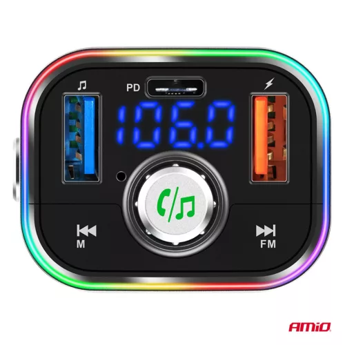 AMiO autós FM-transzmitter 1×USB-C microSD 12V 24V (04652)