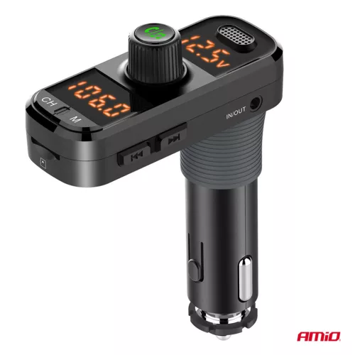 AMiO autós FM-transzmitter 2×USB-A 1×USB-C mircoSD 12V 24V (04653)