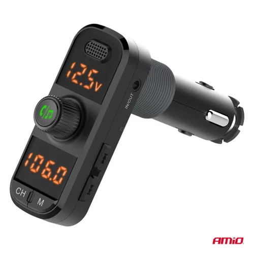 AMiO autós FM-transzmitter 2×USB-A 1×USB-C mircoSD 12V 24V (04653)