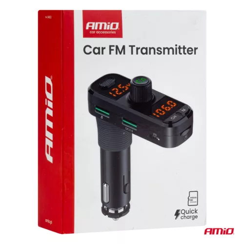 AMiO autós FM-transzmitter 2×USB-A 1×USB-C mircoSD 12V 24V (04653)