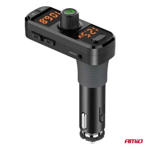 AMiO autós FM-transzmitter 2×USB-A 1×USB-C mircoSD 12V 24V (04653)