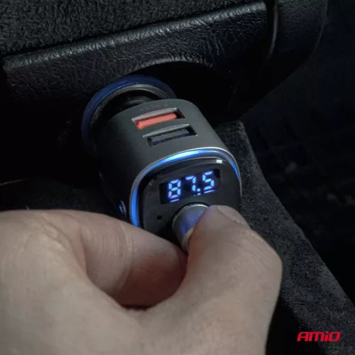 AMiO autós FM-transzmitter 2×USB-A microSD 12V 24V (04654)