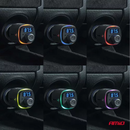 AMiO autós FM-transzmitter 2×USB-A microSD 12V 24V (04654)