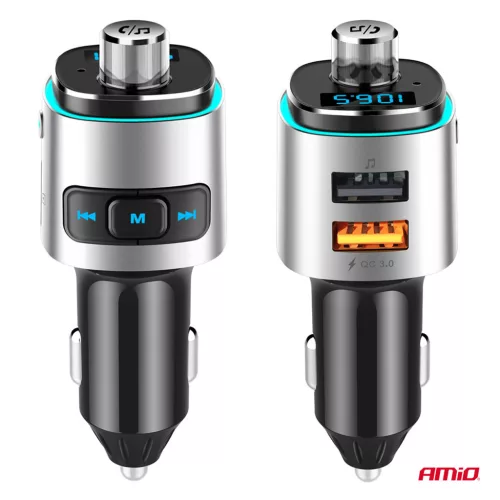 AMiO autós FM-transzmitter 2×USB-A microSD 12V 24V (04654)
