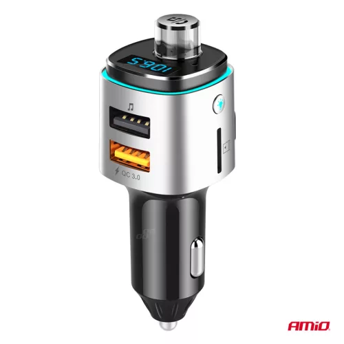 AMiO autós FM-transzmitter 2×USB-A microSD 12V 24V (04654)