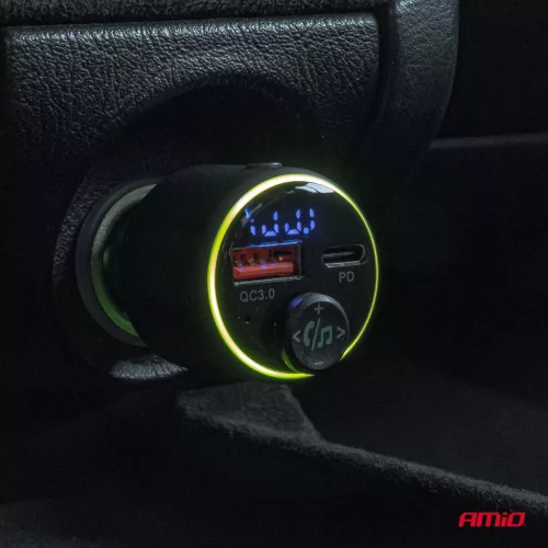 AMiO autós FM-transzmitter 1×USB-A 1×USB-C 12V 24V (04655)